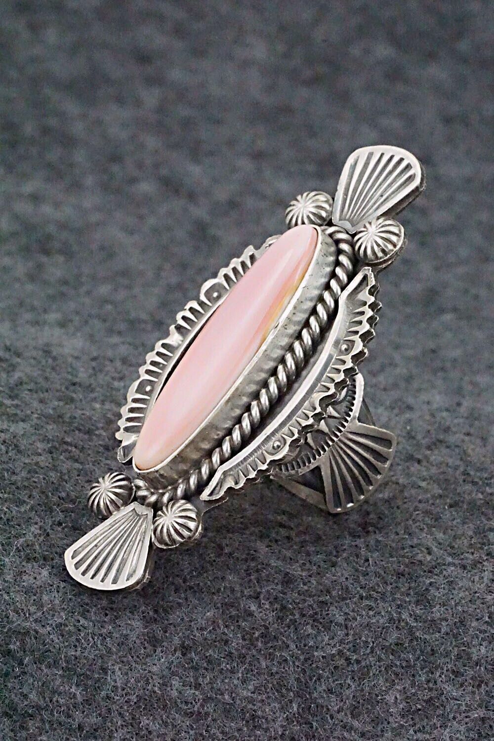 Pink Conch Shell & Sterling Silver Ring - Michael Calladitto - Size 8