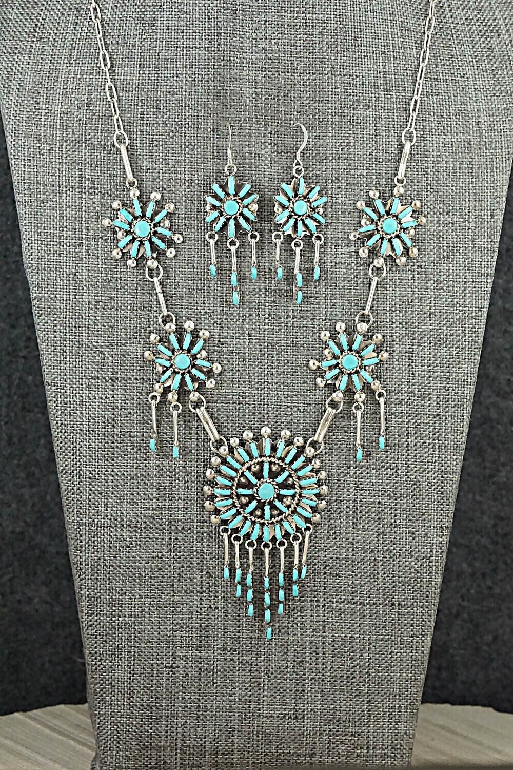 Turquoise & Sterling Silver Necklace and Earrings Set - Keith Leekity