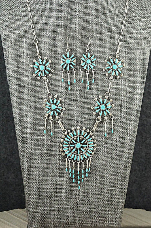 Turquoise & Sterling Silver Necklace and Earrings Set - Keith Leekity