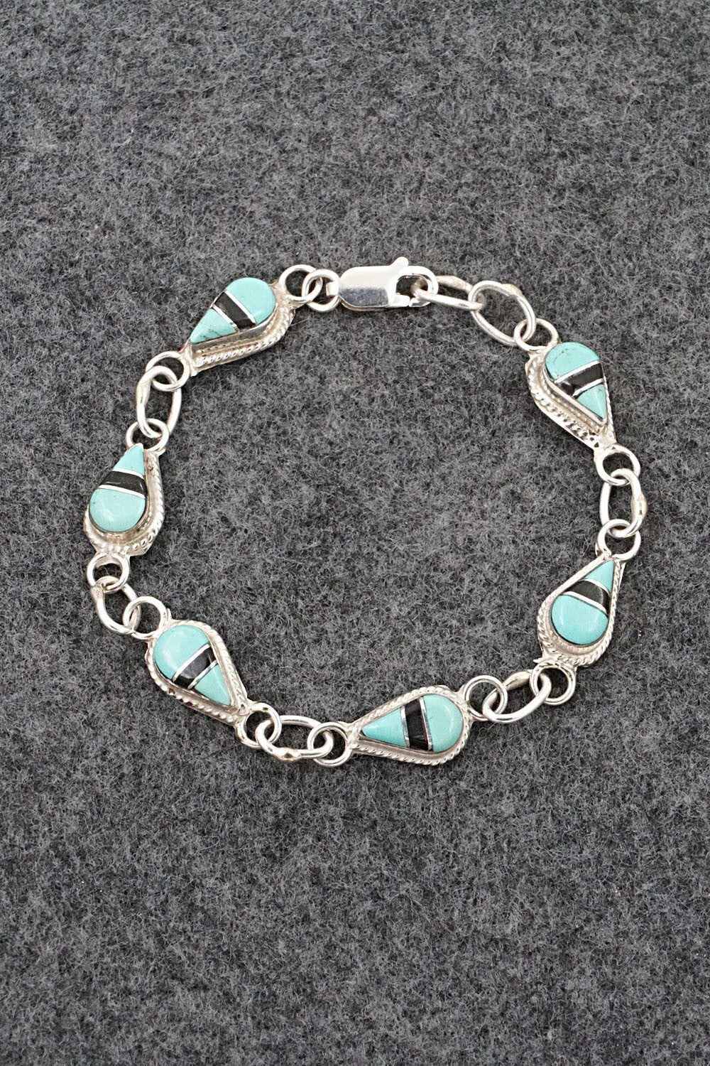 Turquoise, Onyx & Sterling Silver Link Bracelet - Terrance Panteah