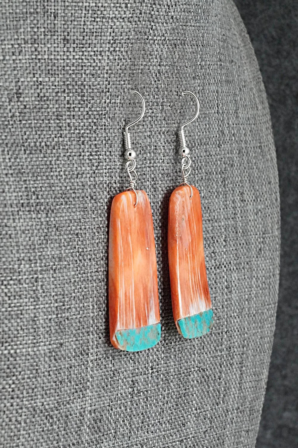 Spiny Oyster, Turquoise & Sterling Silver Earrings - Louise Pete