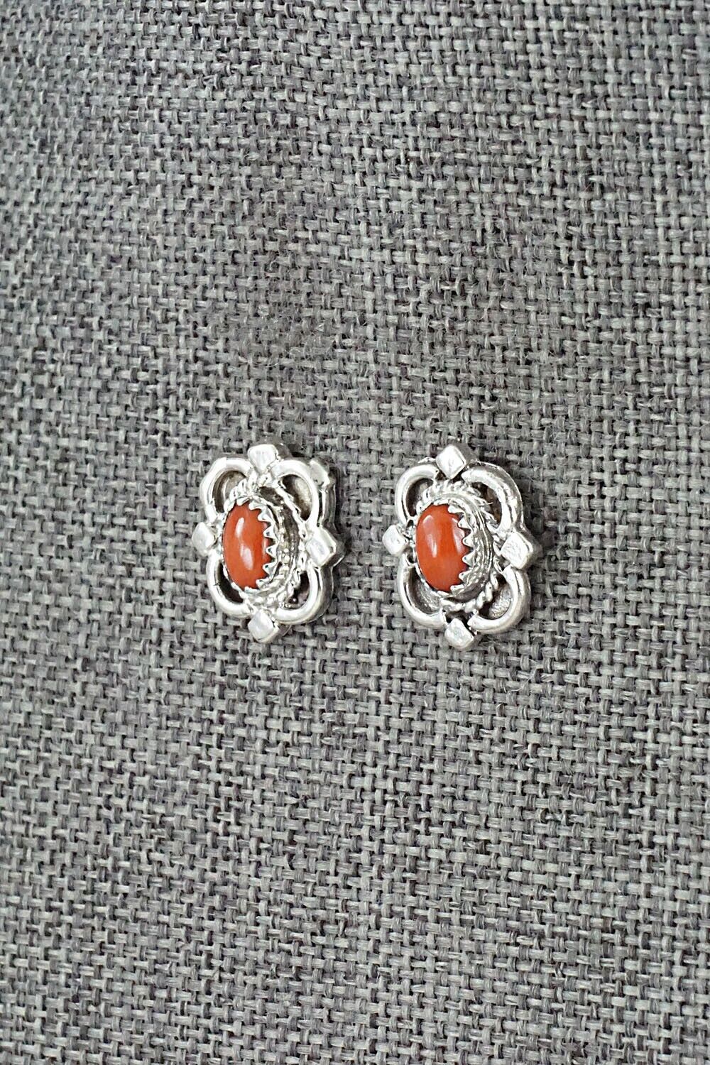 Coral & Sterling Silver Earrings - Theresa Smith