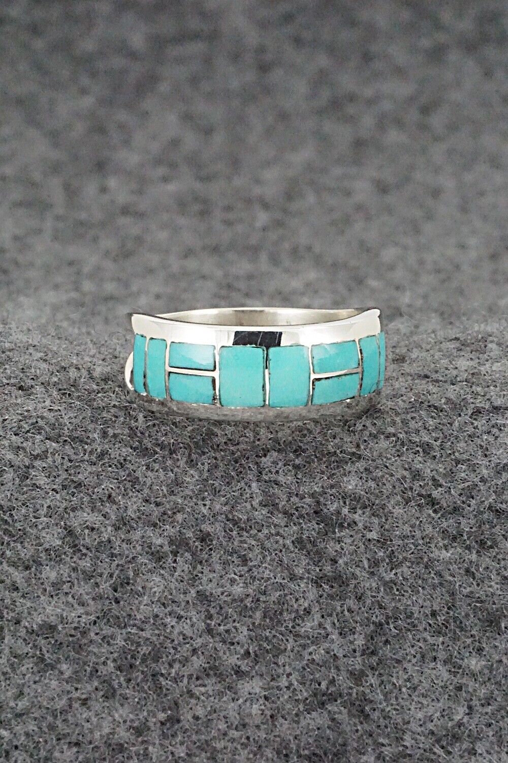 Turquoise & Sterling Silver Inlay Ring - Sibert Bowannie - Size 7.5