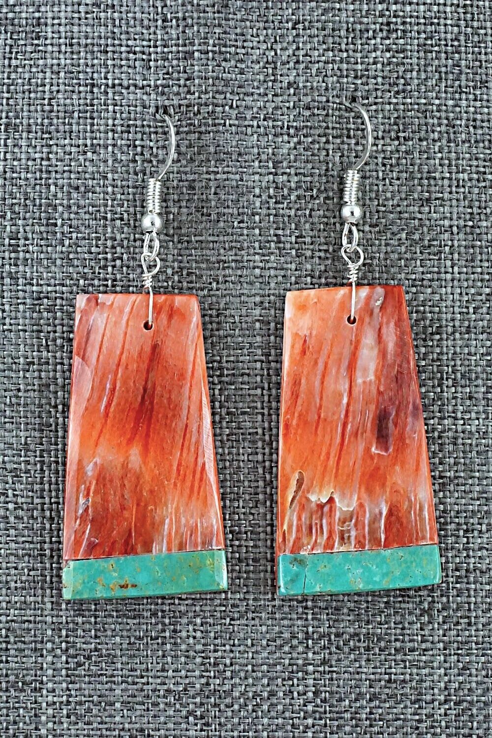 Spiny Oyster, Turquoise & Sterling Silver Earrings - Louise Pete