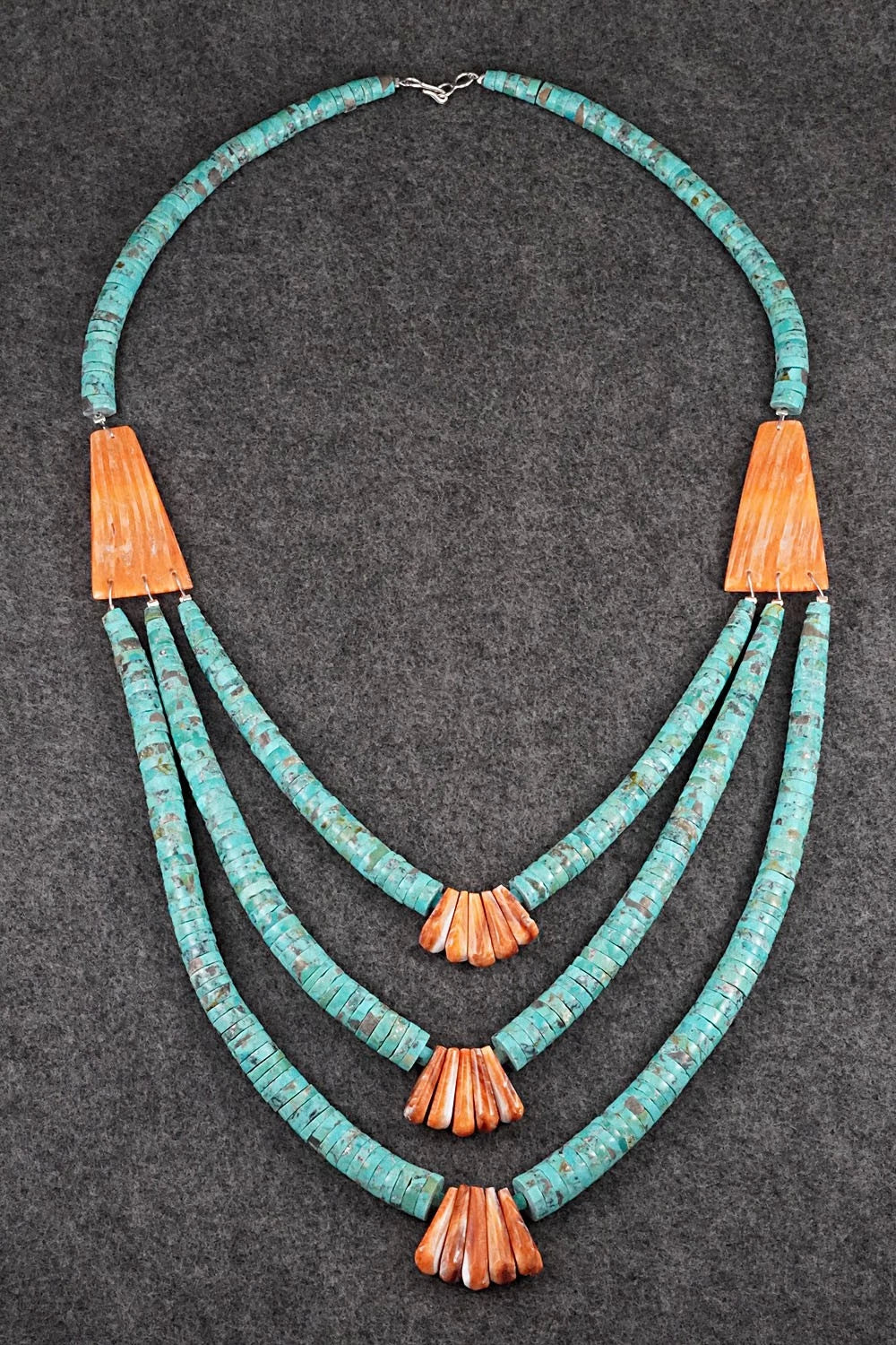 Turquoise, Spiny Oyster and Sterling Silver Necklace - Lupe Lovato