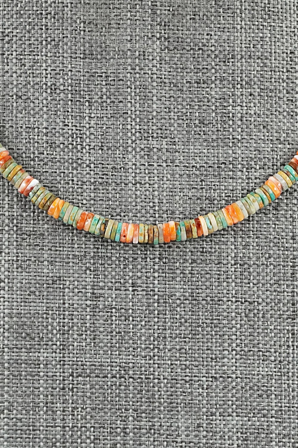 Turquoise, Spiny Oyster & Sterling Silver Necklace 17" - Doreen Jake