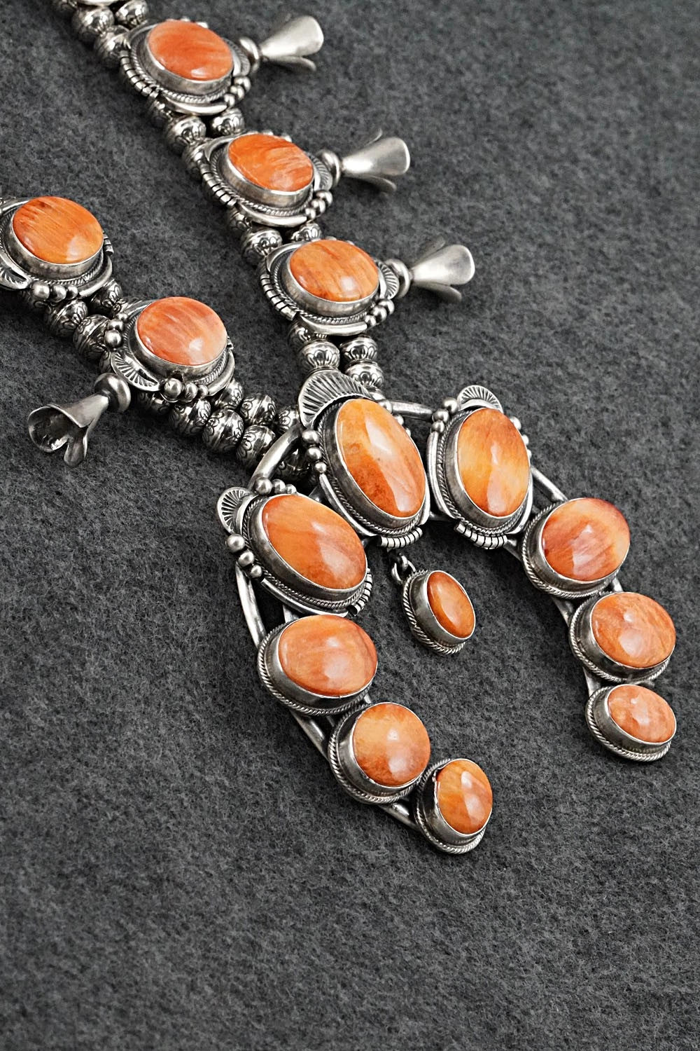 Spiny Oyster & Sterling Silver Squash Blossom Set - Paul Livingston