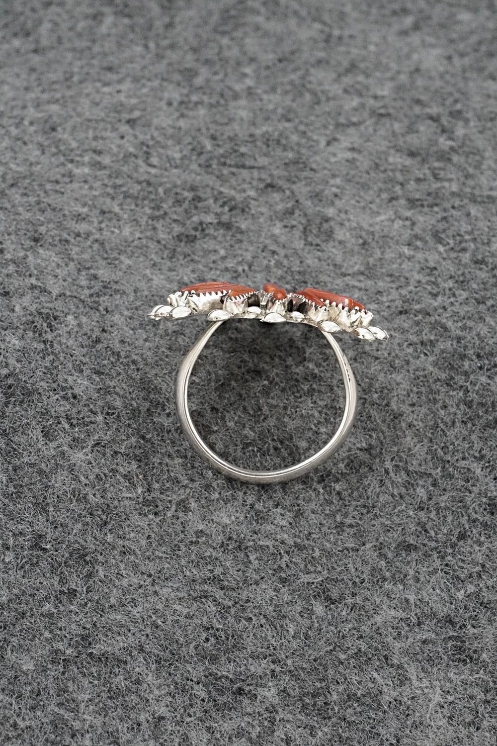 Coral & Sterling Silver Ring - Jack Etsate - Size 7.25