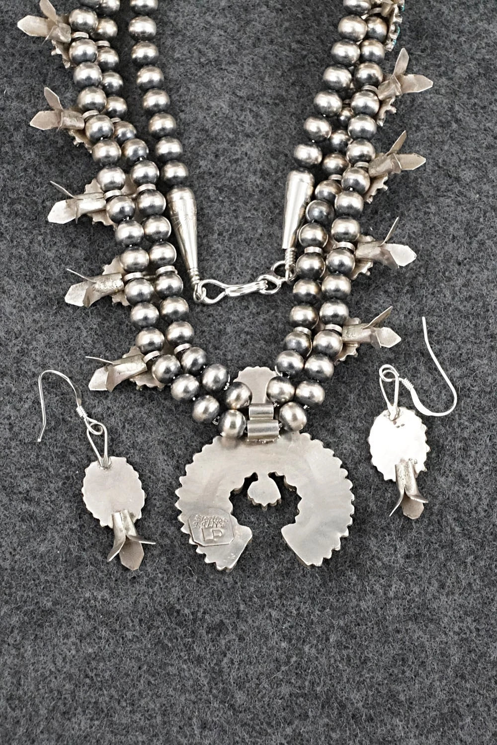 Turquoise & Sterling Silver Mini Squash Blossom Set - Lorena Peina