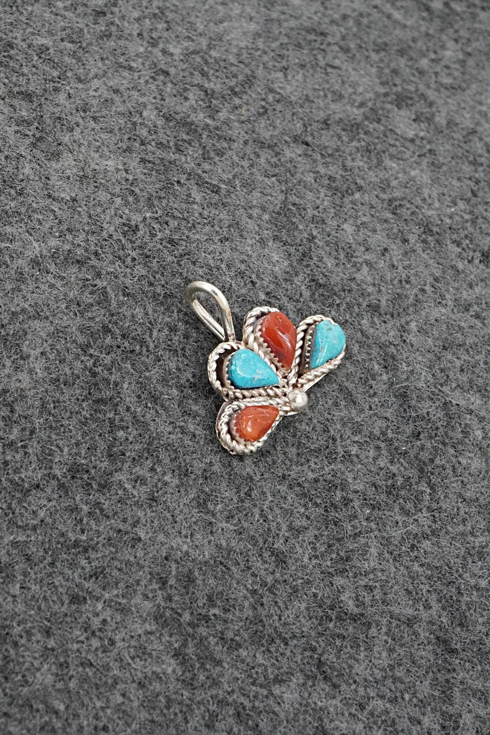 Coral, Turquoise & Sterling Silver Pendant - Huberta Lonjose