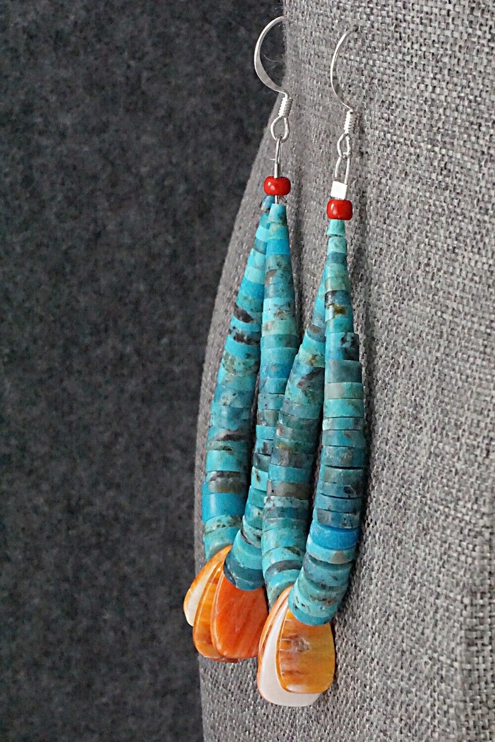 Spiny Oyster, Turquoise & Sterling Silver Earrings - Lupe Lovato