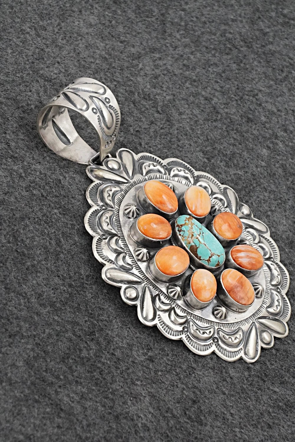 Turquoise, Spiny Oyster & Sterling Silver Pendant - Randy Boyd