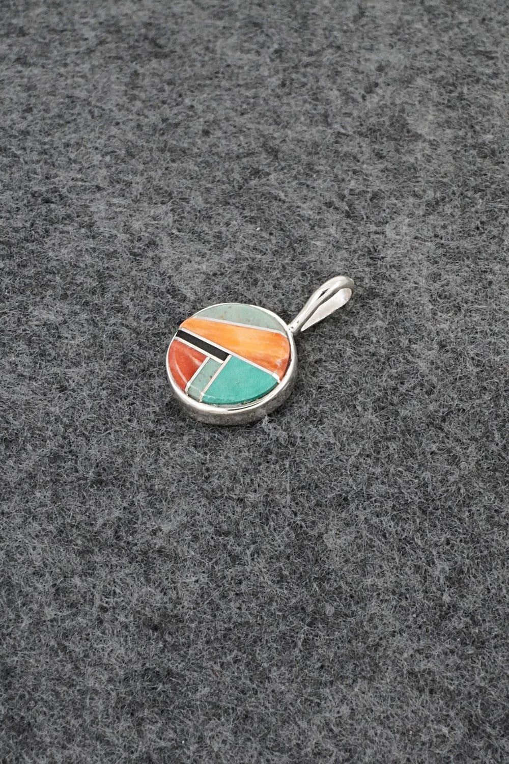 Turquoise, Spiny Oyster & Sterling Silver Pendant - Joseph Martinez