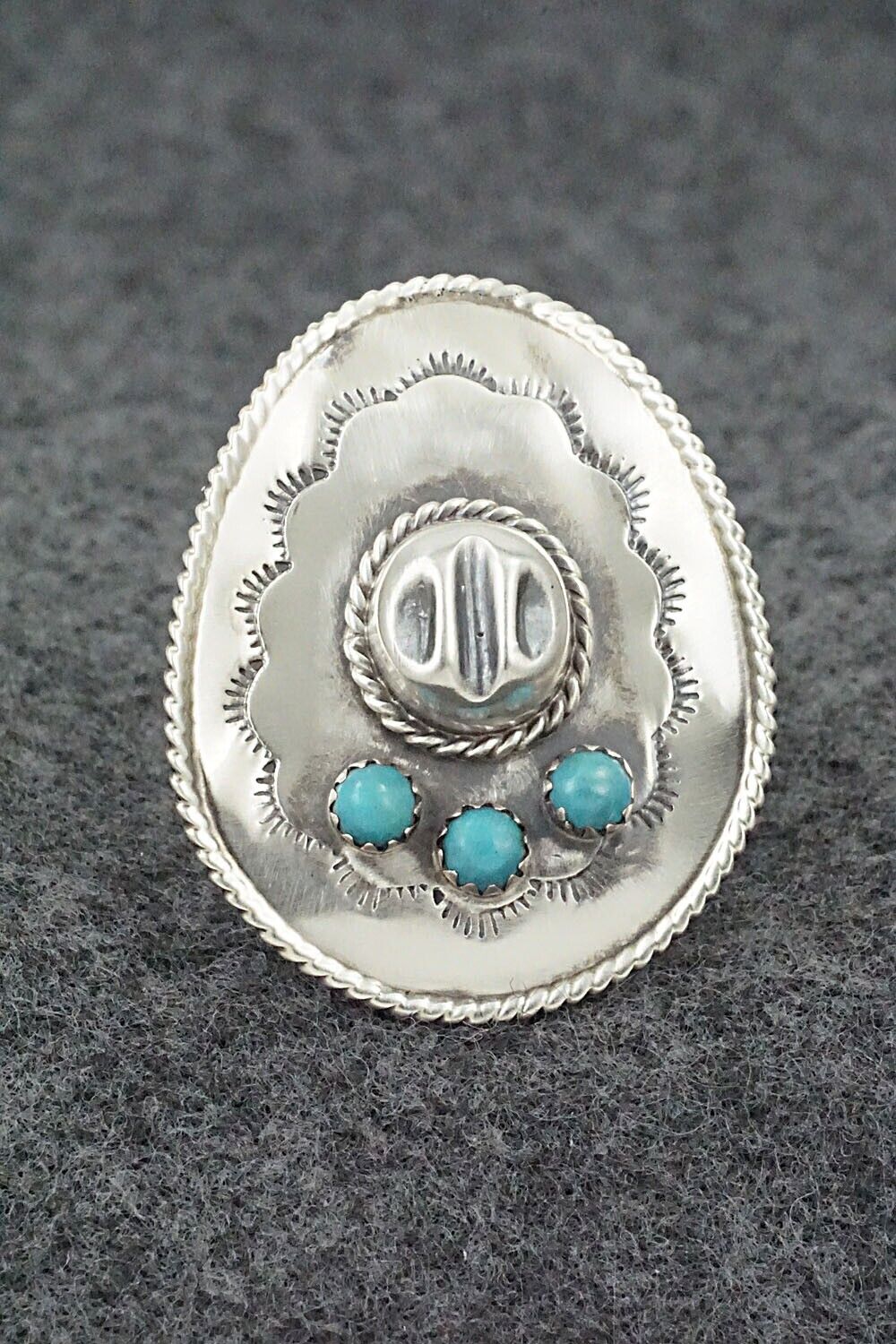 Turquoise & Sterling Silver Ring - Bobby Platero - Size 8.5