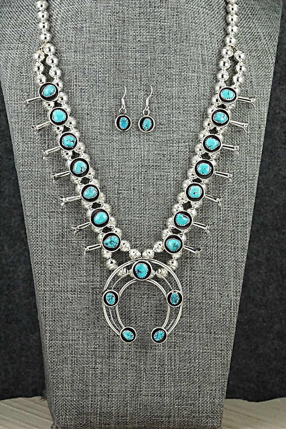 Turquoise & Sterling Silver Squash Blossom Set - Phil Garcia