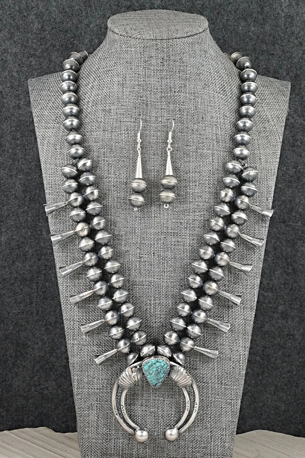 Turquoise & Sterling Silver Squash Blossom Set - Gilbert Martin