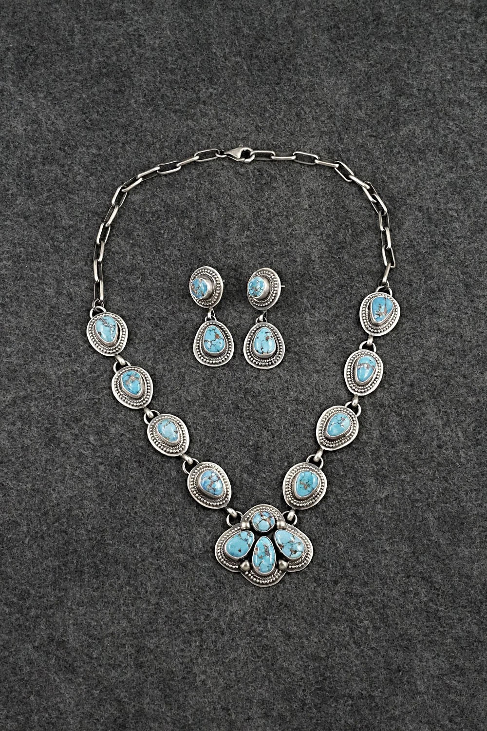 Turquoise & Sterling Silver Necklace and Earrings Set - Kathleen Livingston