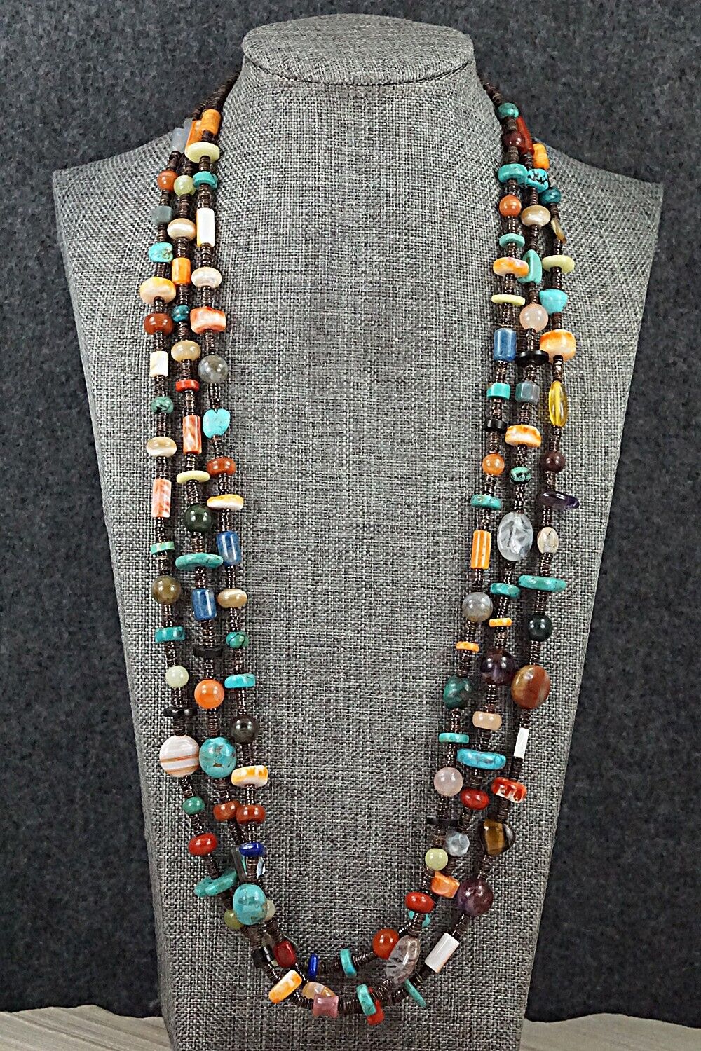 Multi-Stone & Sterling Silver Necklace 29" - Helen Tsosie