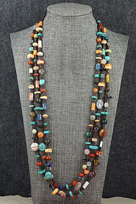 Multi-Stone & Sterling Silver Necklace 29" - Helen Tsosie