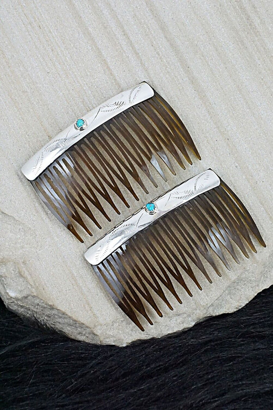 Turquoise & Sterling Silver Hair Combs - Randall Dalgai