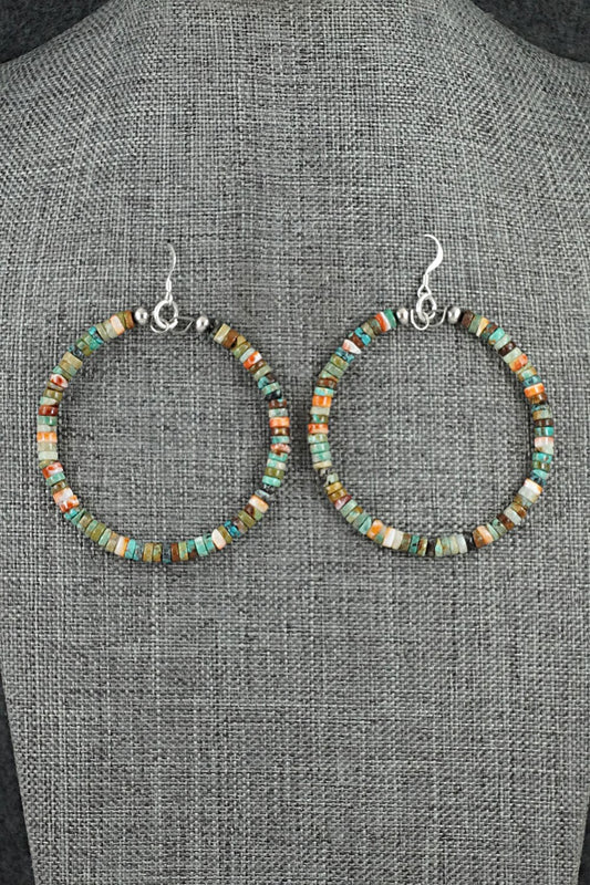 Turquoise, Spiny Oyster & Sterling Silver Earrings - Doreen Jake