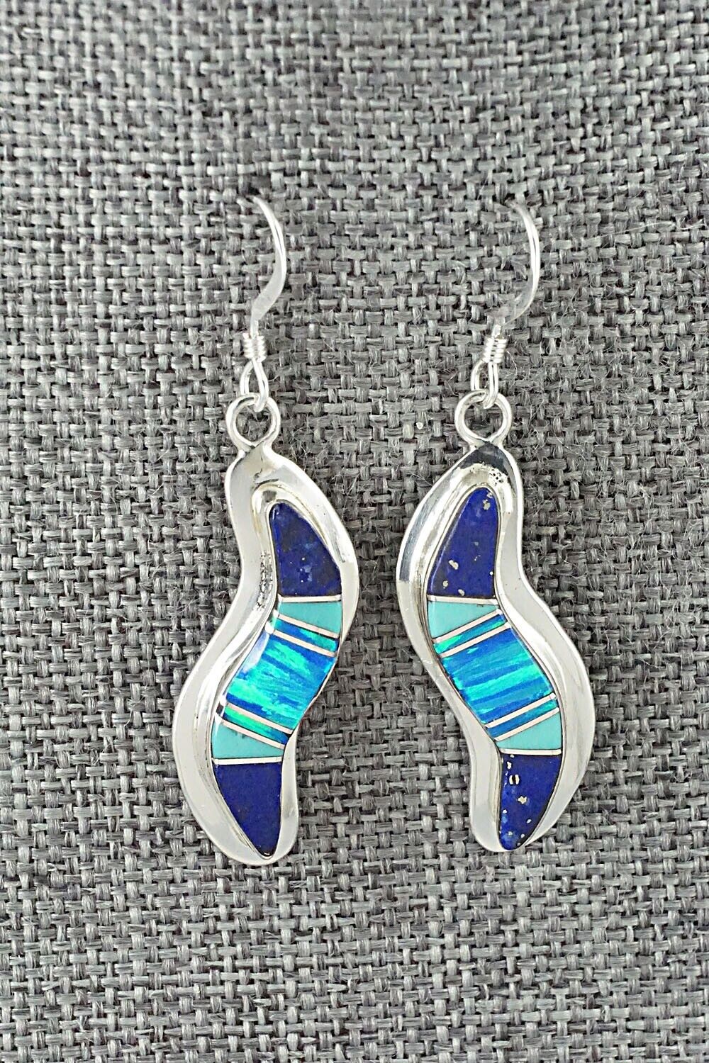 Lapis, Turquoise, Opalite & Sterling Silver Inlay Earrings - James Manygoats