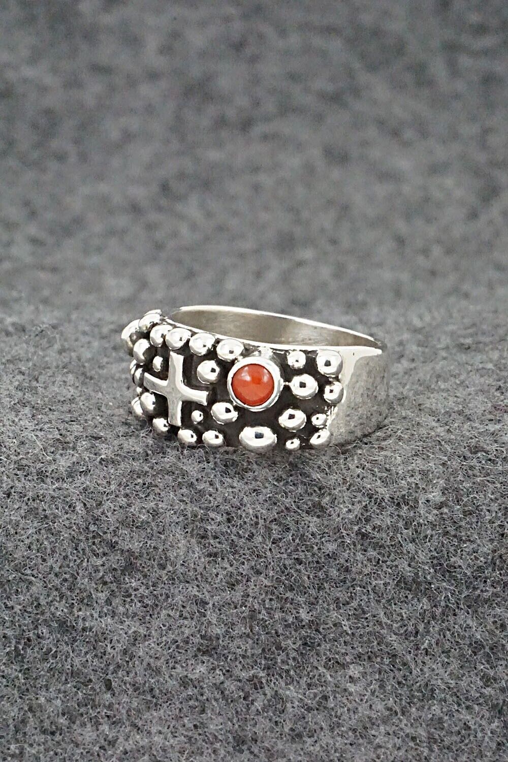 Coral & Sterling Silver Ring - Akee Douglas - Size 8.5