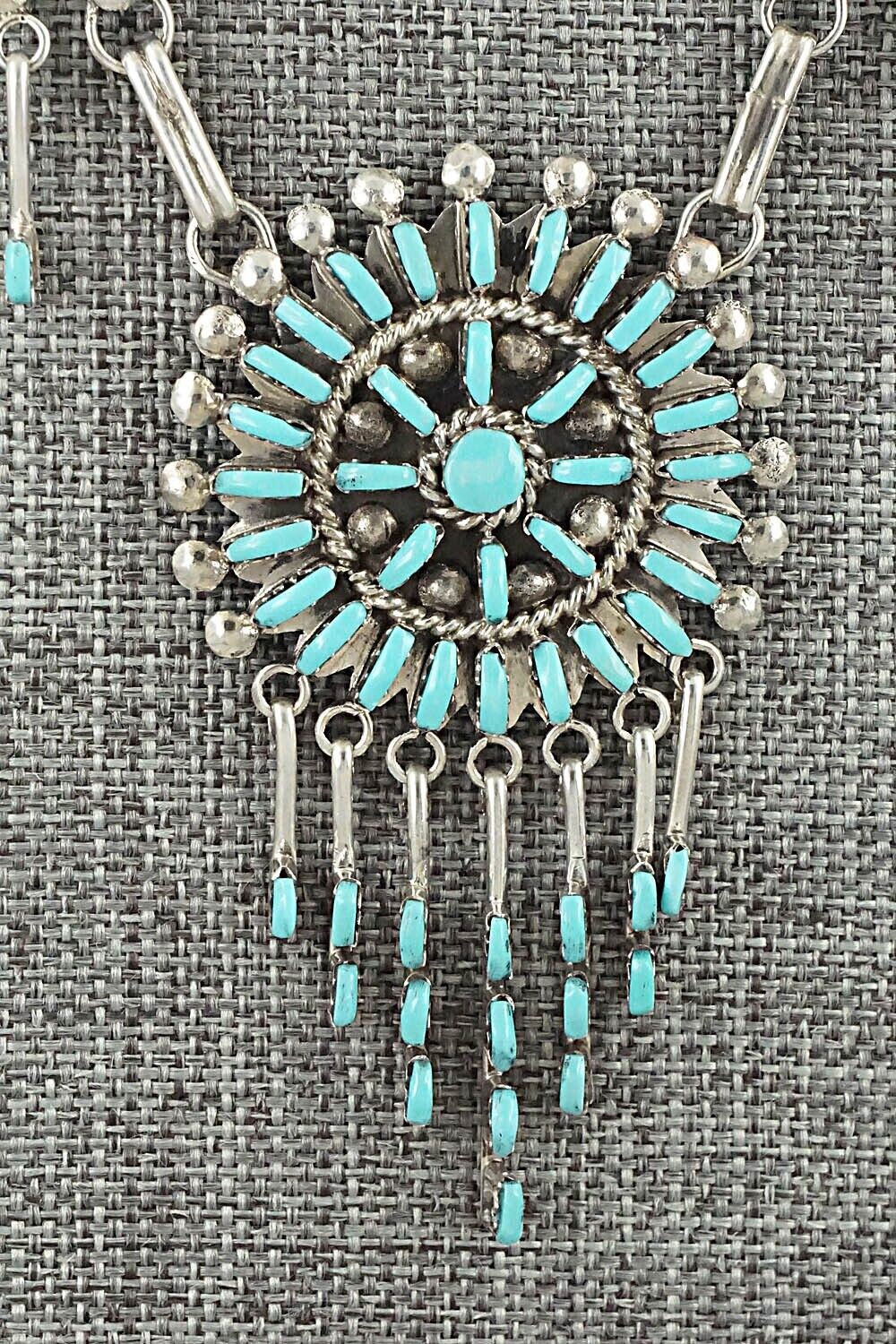 Turquoise & Sterling Silver Necklace and Earrings Set - Keith Leekity