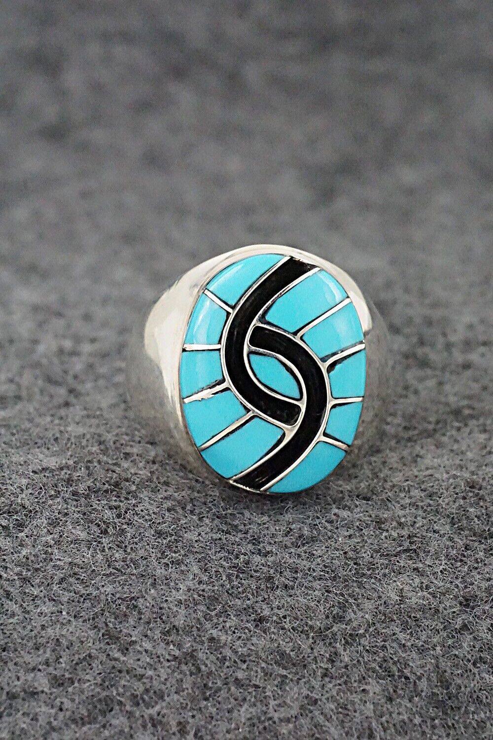 Turquoise & Sterling Silver Inlay Ring - Amy Wesley - Size 9.5