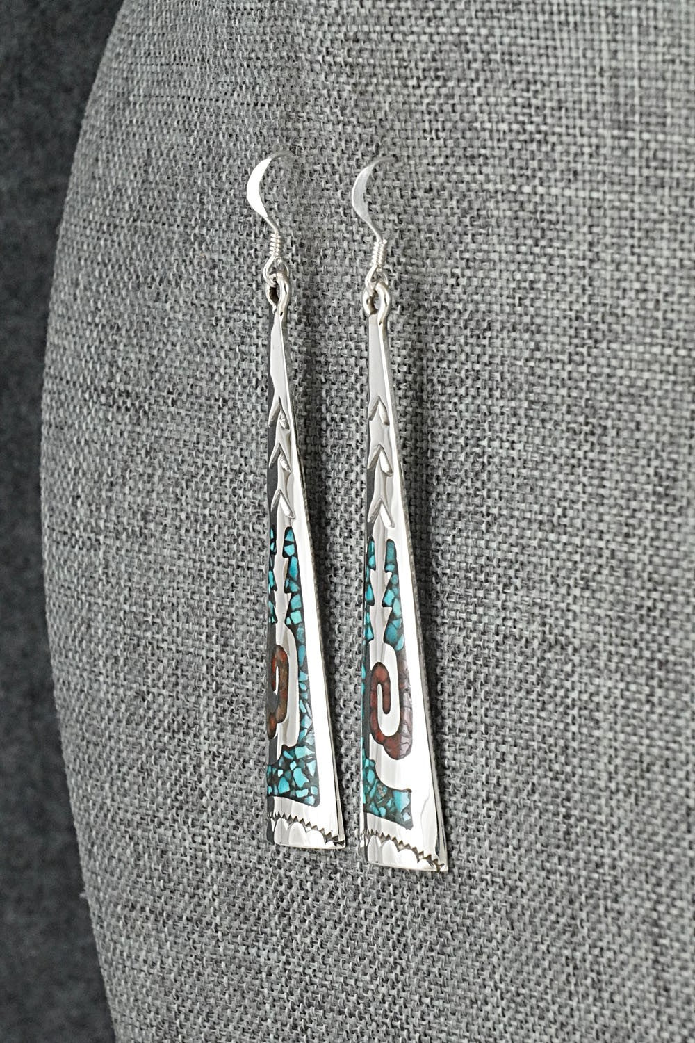 Turquoise, Coral Chip & Sterling Silver Earrings - Joleen Yazzie