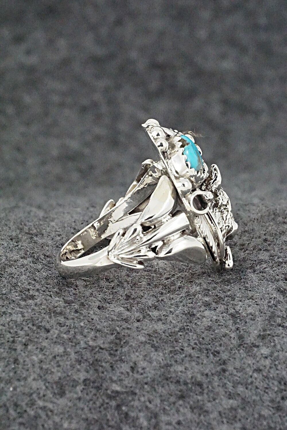 Turquoise, Coral & Sterling Silver Ring - Jeannette Saunders - Size 10.5