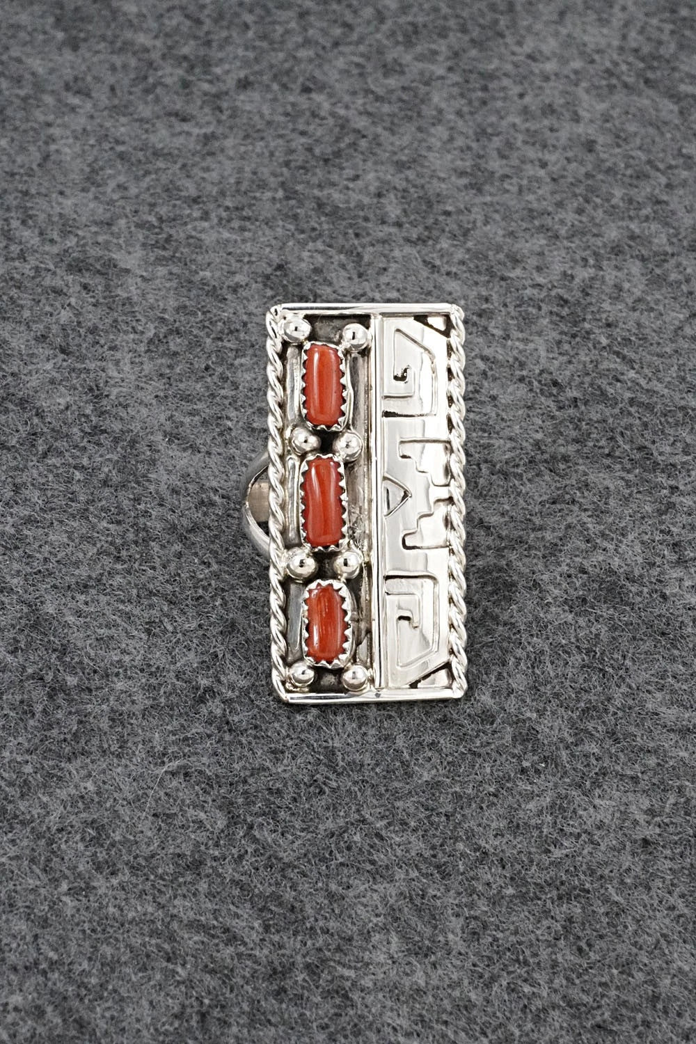 Coral & Sterling Silver Ring - Ronnie Spencer - Size 9.5