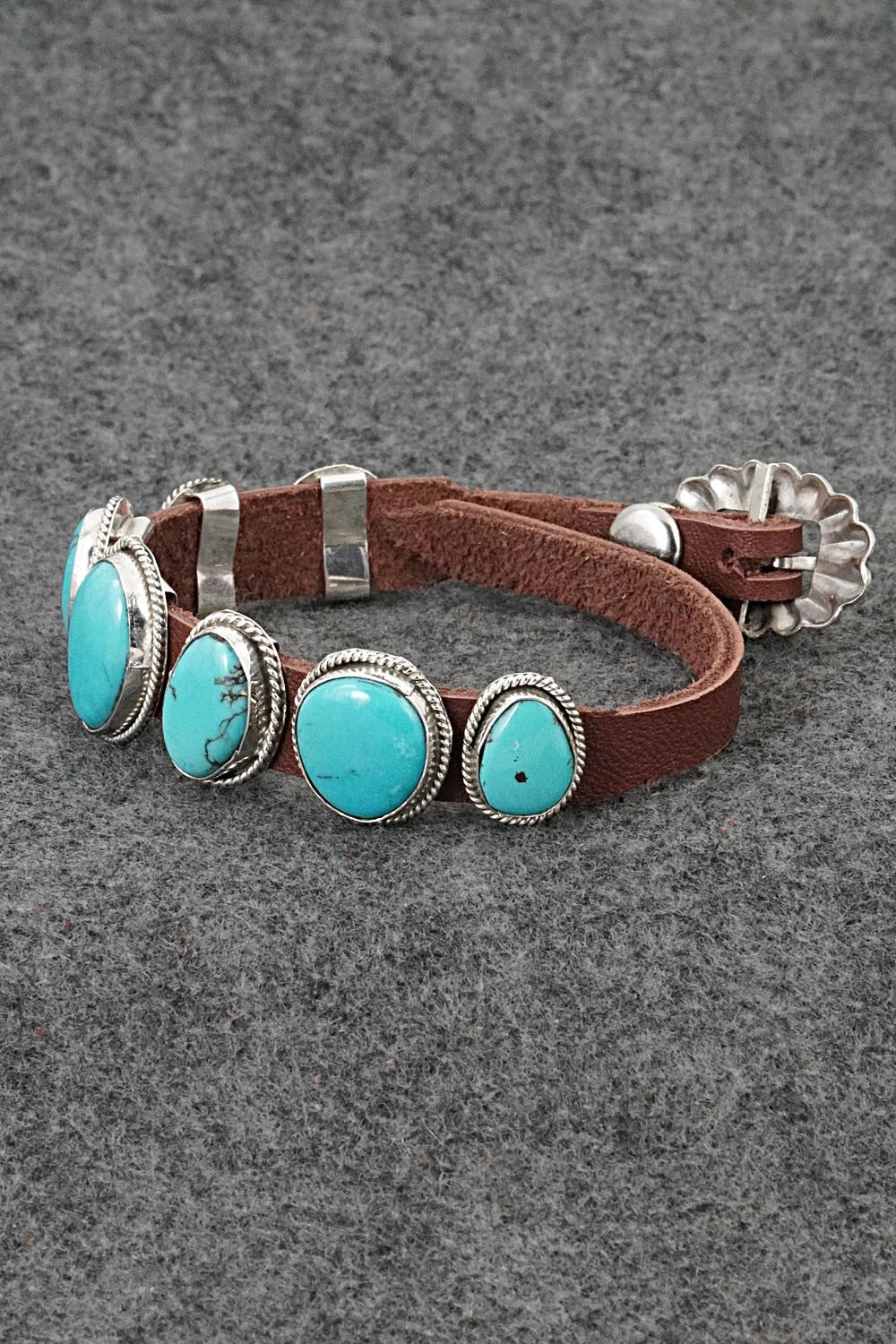 Turquoise, Sterling Silver & Leather Bracelet - Marlene Ramone