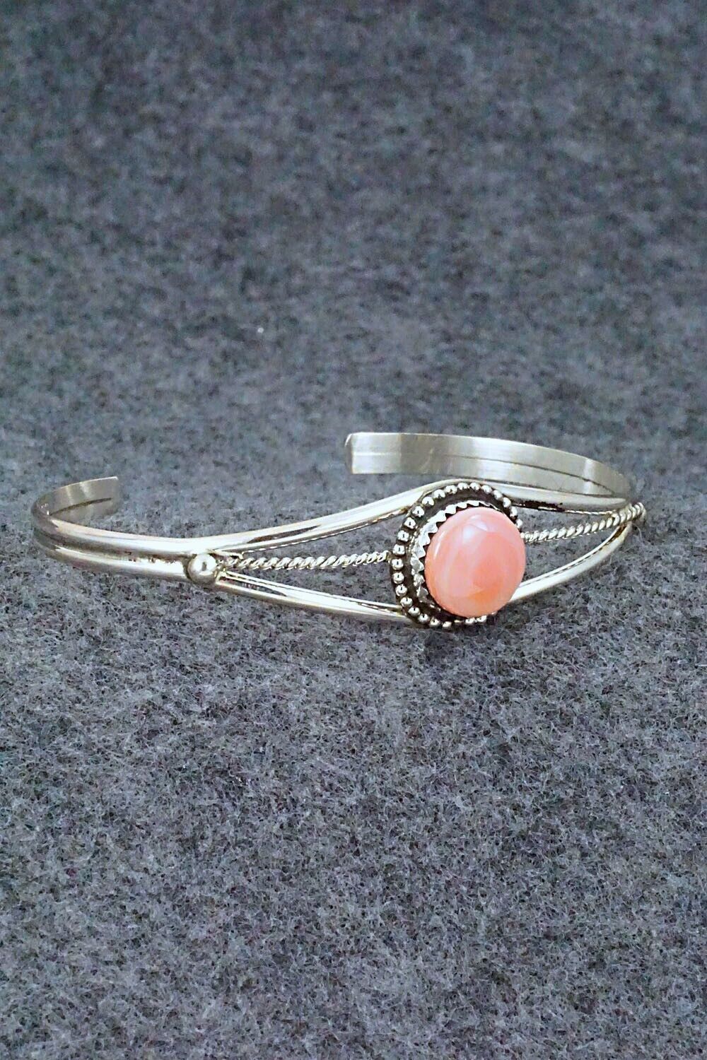 Pink Conch Shell & Sterling Silver Bracelet - Esther White