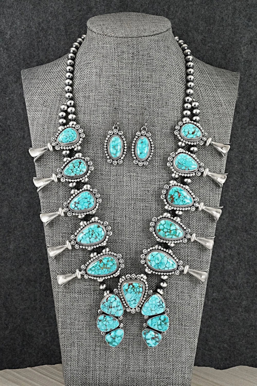 Turquoise & Sterling Silver Squash Blossom Set - Mark Yazzie