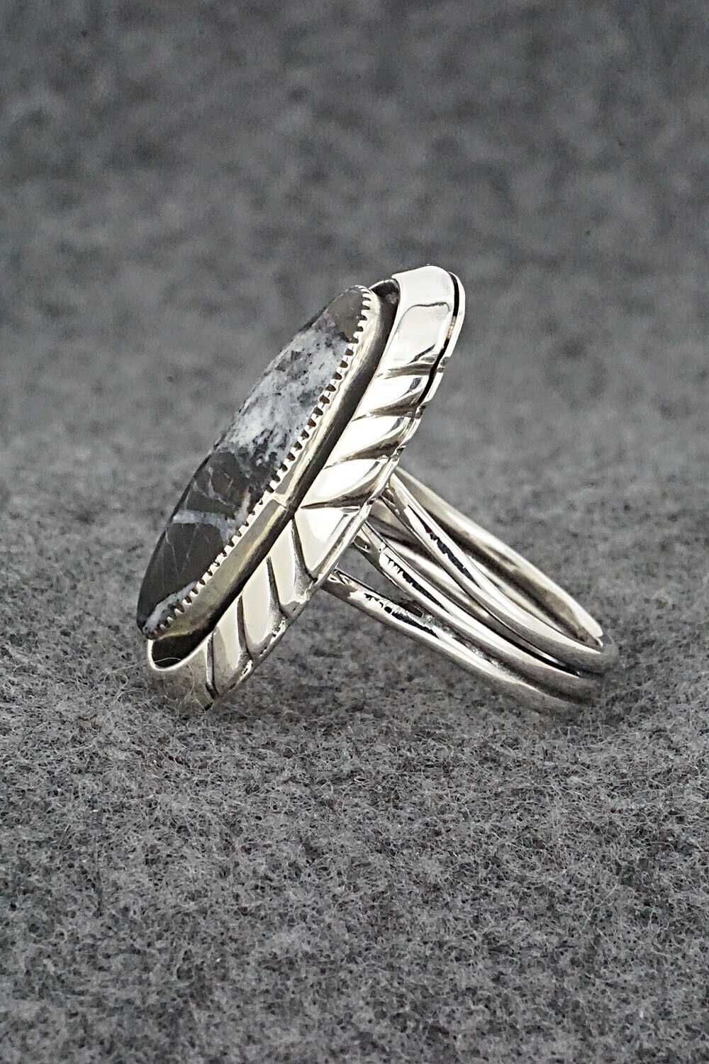 White Buffalo & Sterling Silver Ring - Myra Benally - Size 7.5