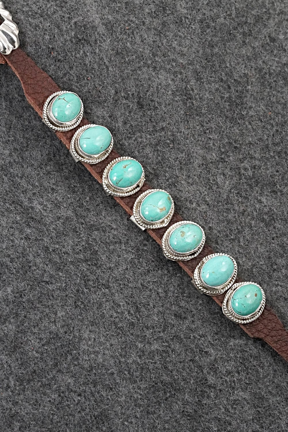 Turquoise, Sterling Silver & Leather Bracelet - Rosita Charlie