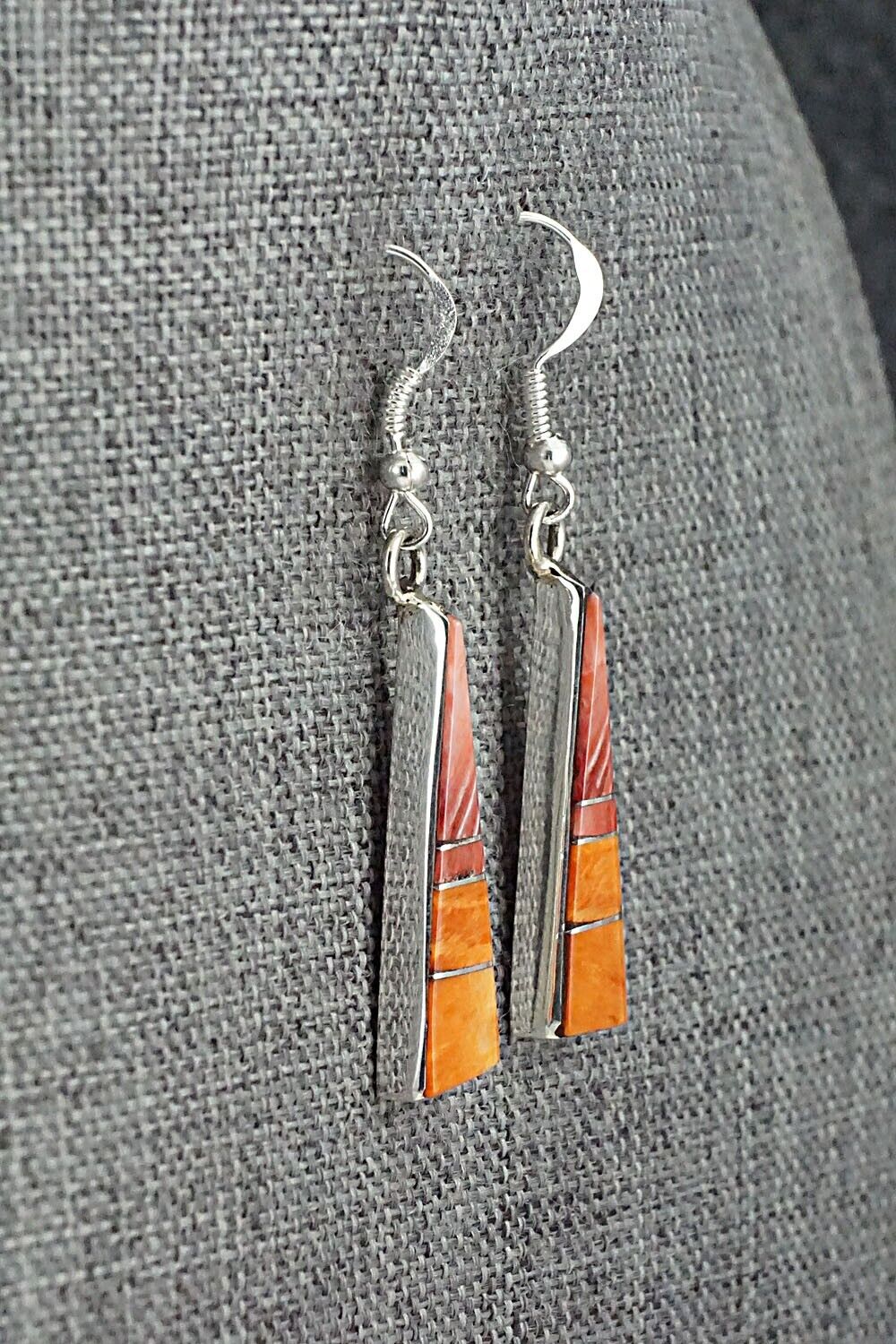 Spiny Oyster & Sterling Silver Inlay Earrings - Marilyn Yazzie