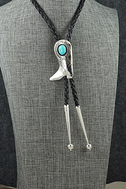 Turquoise & Sterling Silver Bolo Tie - Shirley Skeets