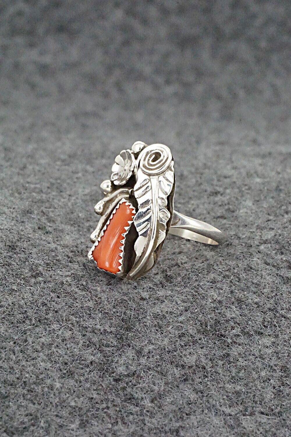 Coral & Sterling Silver Ring - Helena Martinez - Size 6.5