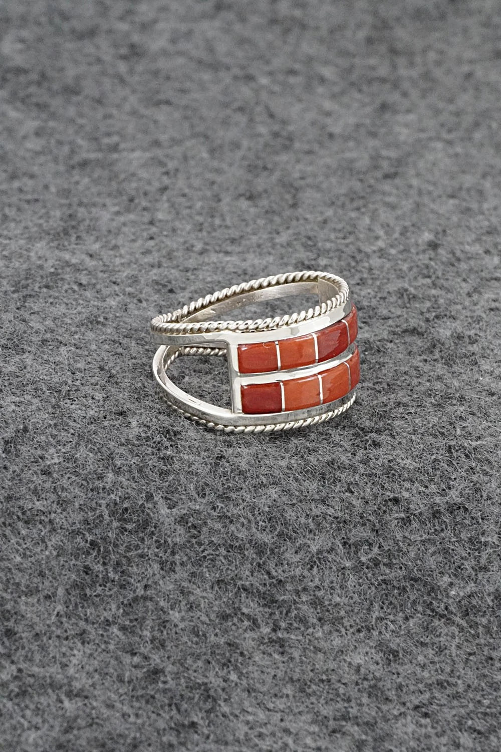 Coral and Sterling Silver Ring - Bruce Johnson - Size 9.5