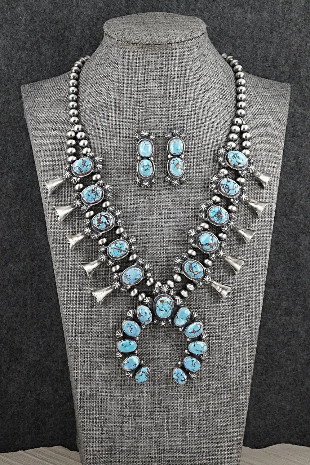 Turquoise & Sterling Silver Squash Blossom Set - Darrin Livingston