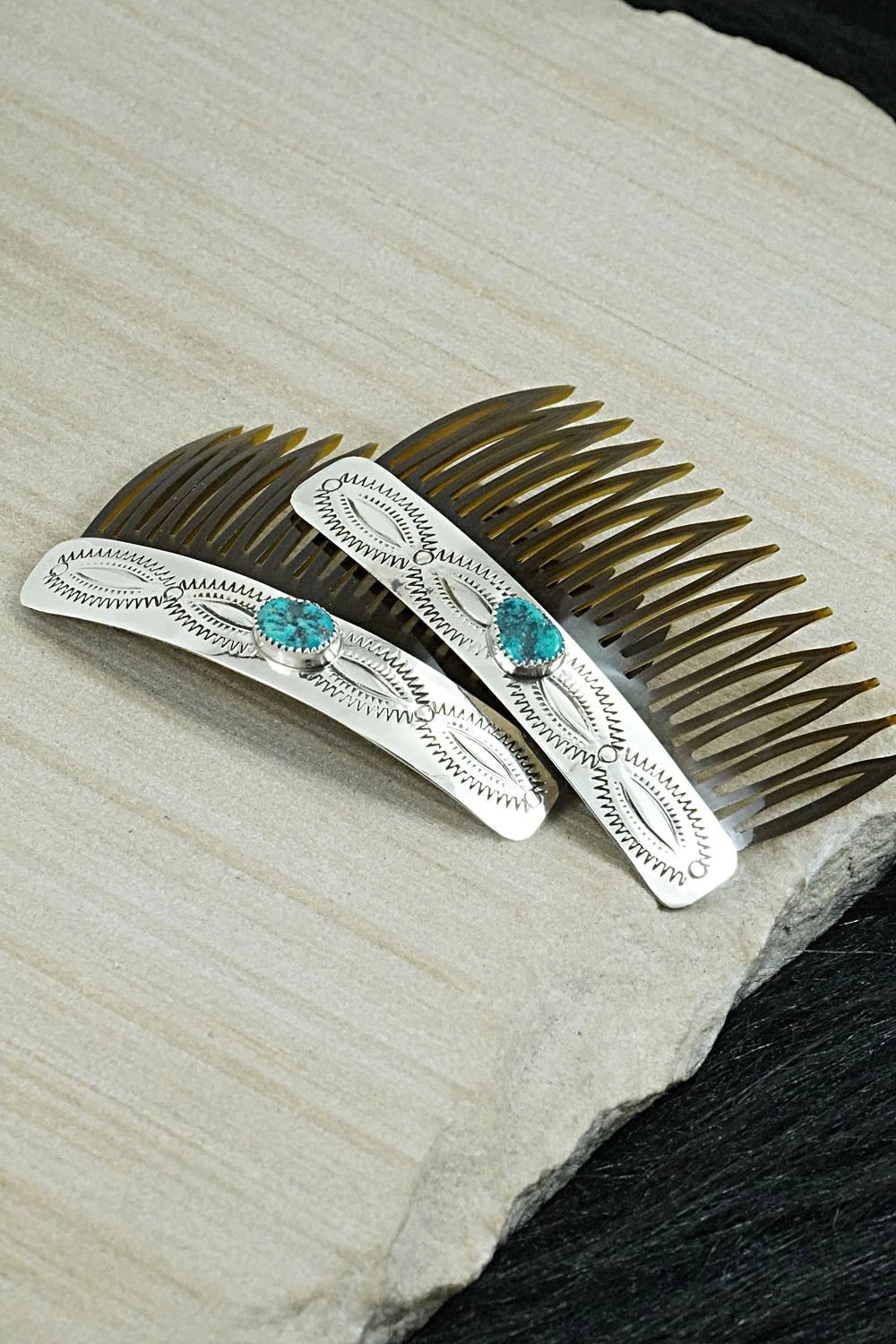 Turquoise & Sterling Silver Hair Combs - Jolene Begay