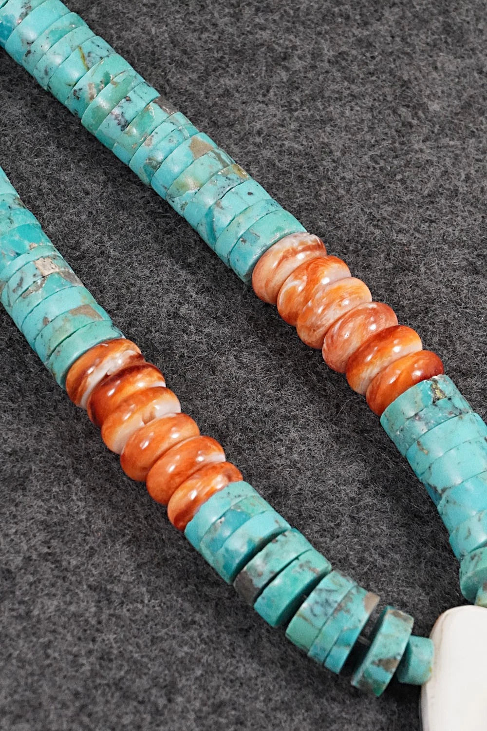 Turquoise, Spiny Oyster and Sterling Silver Necklace - Lupe Lovato