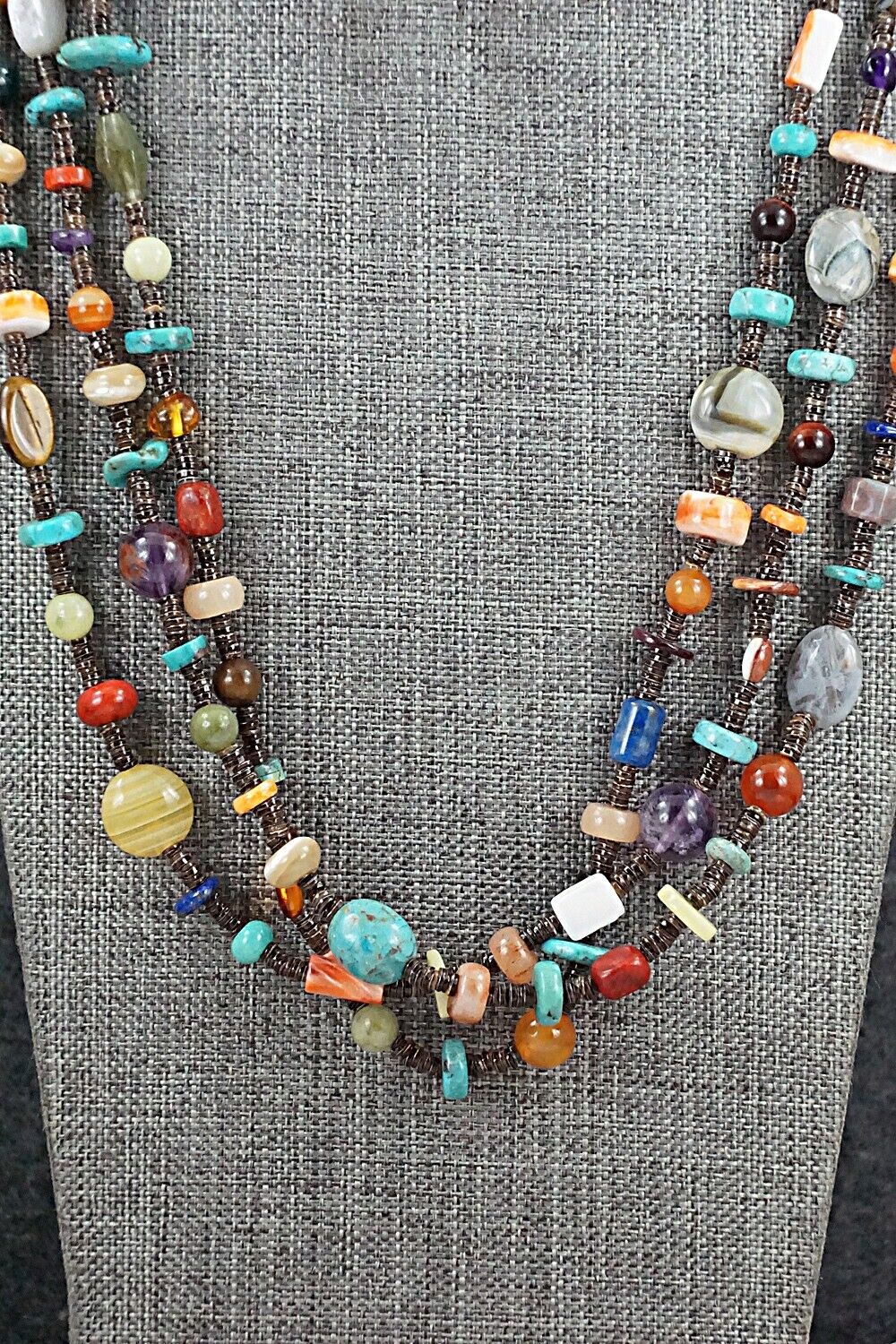 Multi-Stone & Sterling Silver Necklace 29" - Helen Tsosie