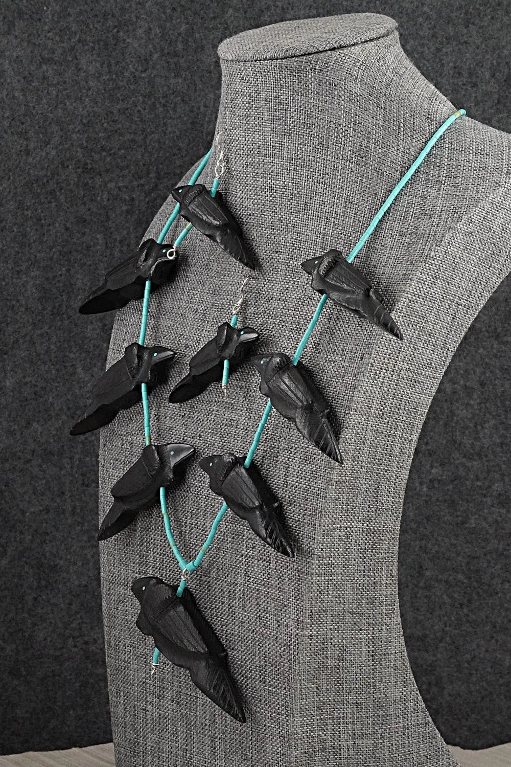 Turquoise & Jet Necklace and Earrings Set - Herb Halate