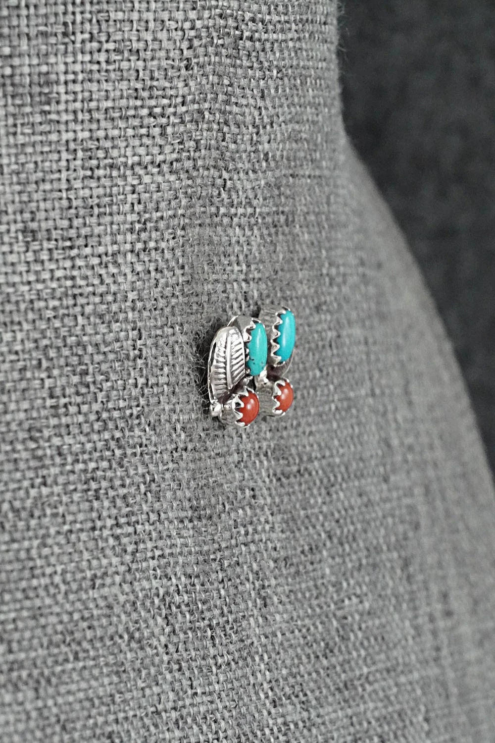 Turquoise, Coral & Sterling Silver Earrings - Betty Hawthorne