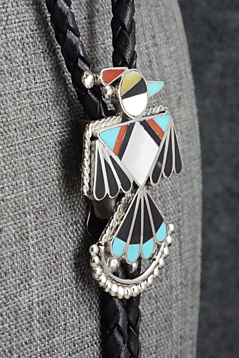 Multi-Stone & Sterling Silver Inlay Bolo Tie - Adrian Wallace