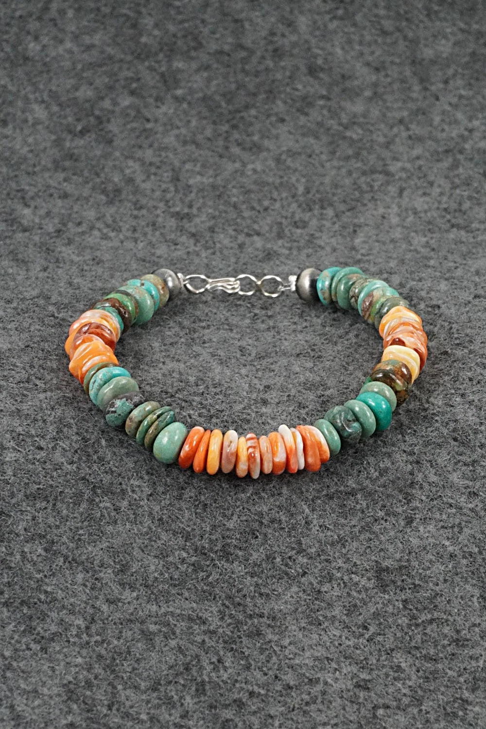 Turquoise, Spiny Oyster & Sterling Silver Bracelet - Doreen Jake