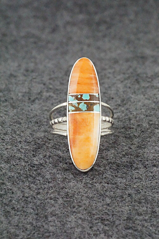 Spiny Oyster, Turquoise & Sterling Silver Ring - Harold Smith - Size 6.75